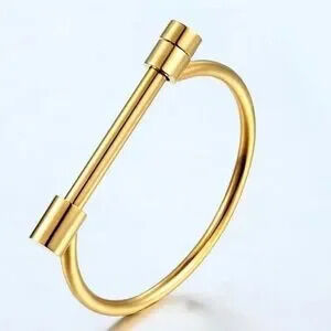 18K Gold Shackle Unisex Cuff Bangle Bracelet No Fade Luxury Design Stackable
